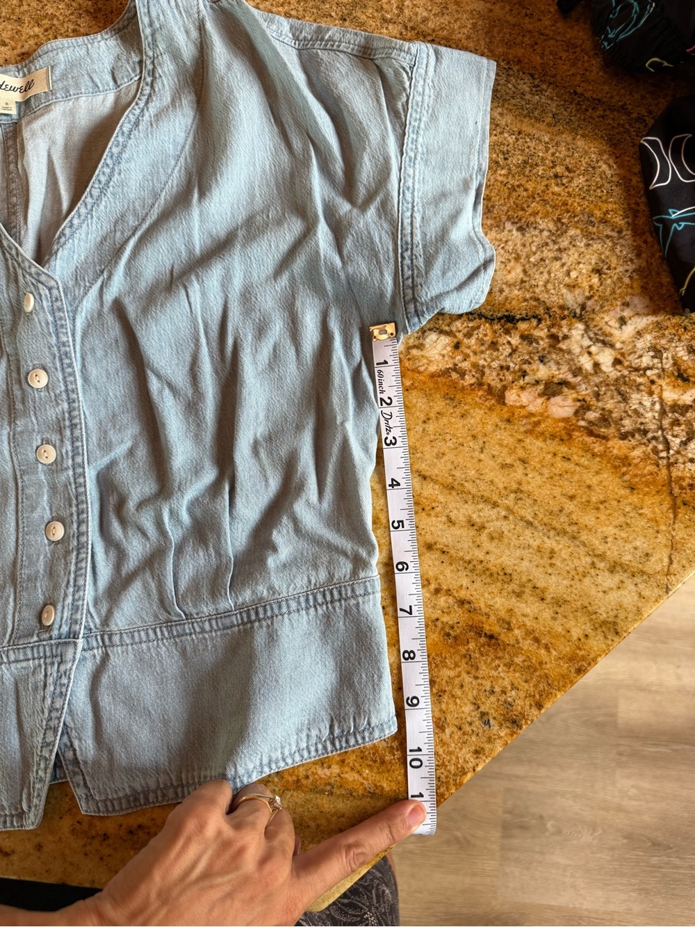 Madewell Light Wash Denim V-Neck Button Front Top - Light Blue - Picture 6 of 6